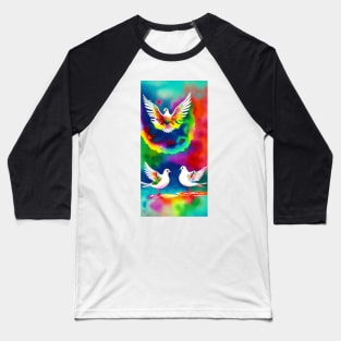 Watercolor Doves Tie Dye Psychedelic Rainbow Baseball T-Shirt